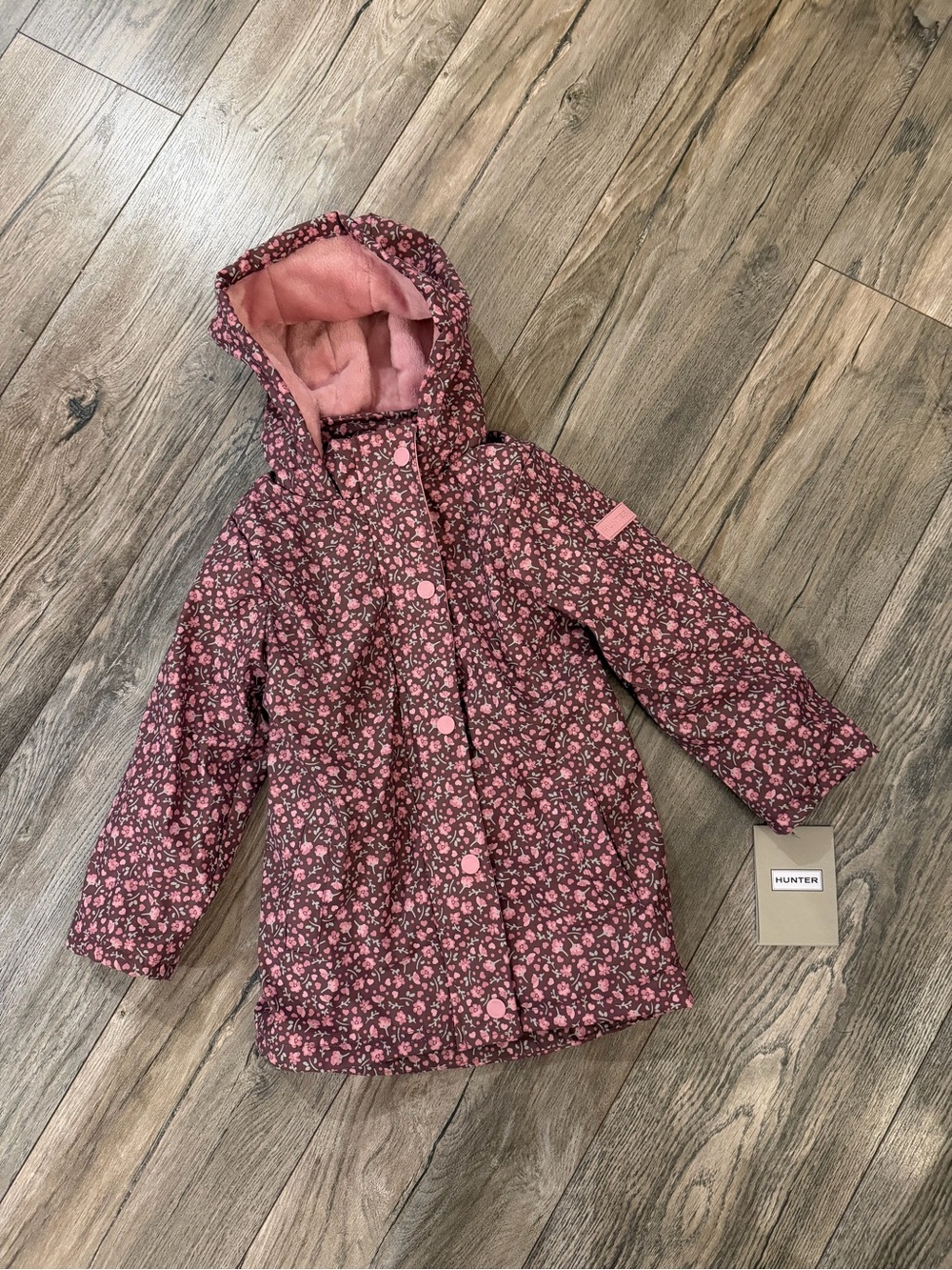 Hunter Kids Floral Hooded Raincoat in Pink and Dark Pink